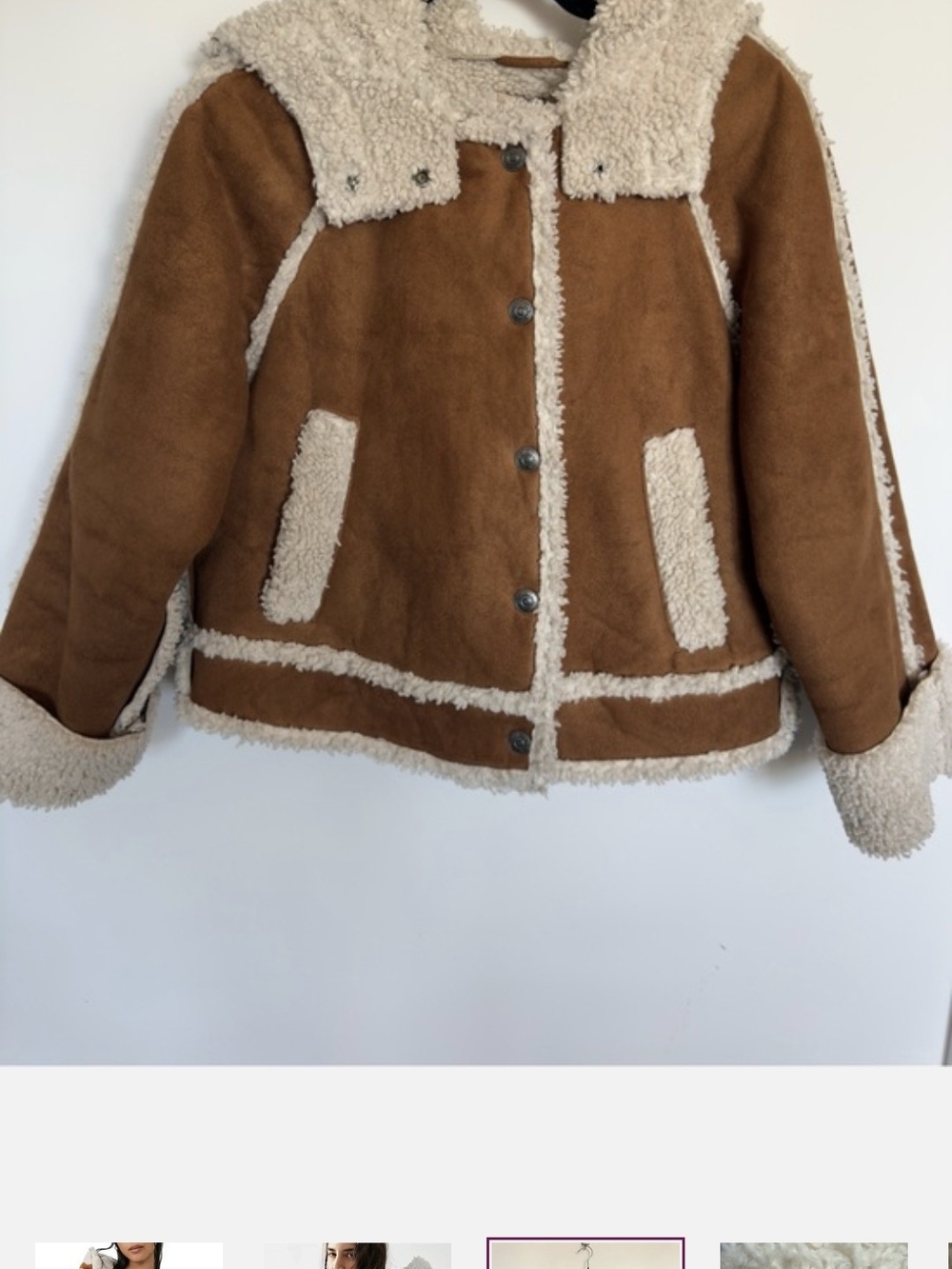 We The Free Tan Teddy Jacket with Cream Faux-Shearling Trim